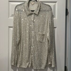 POL silver sequin button down top size Large